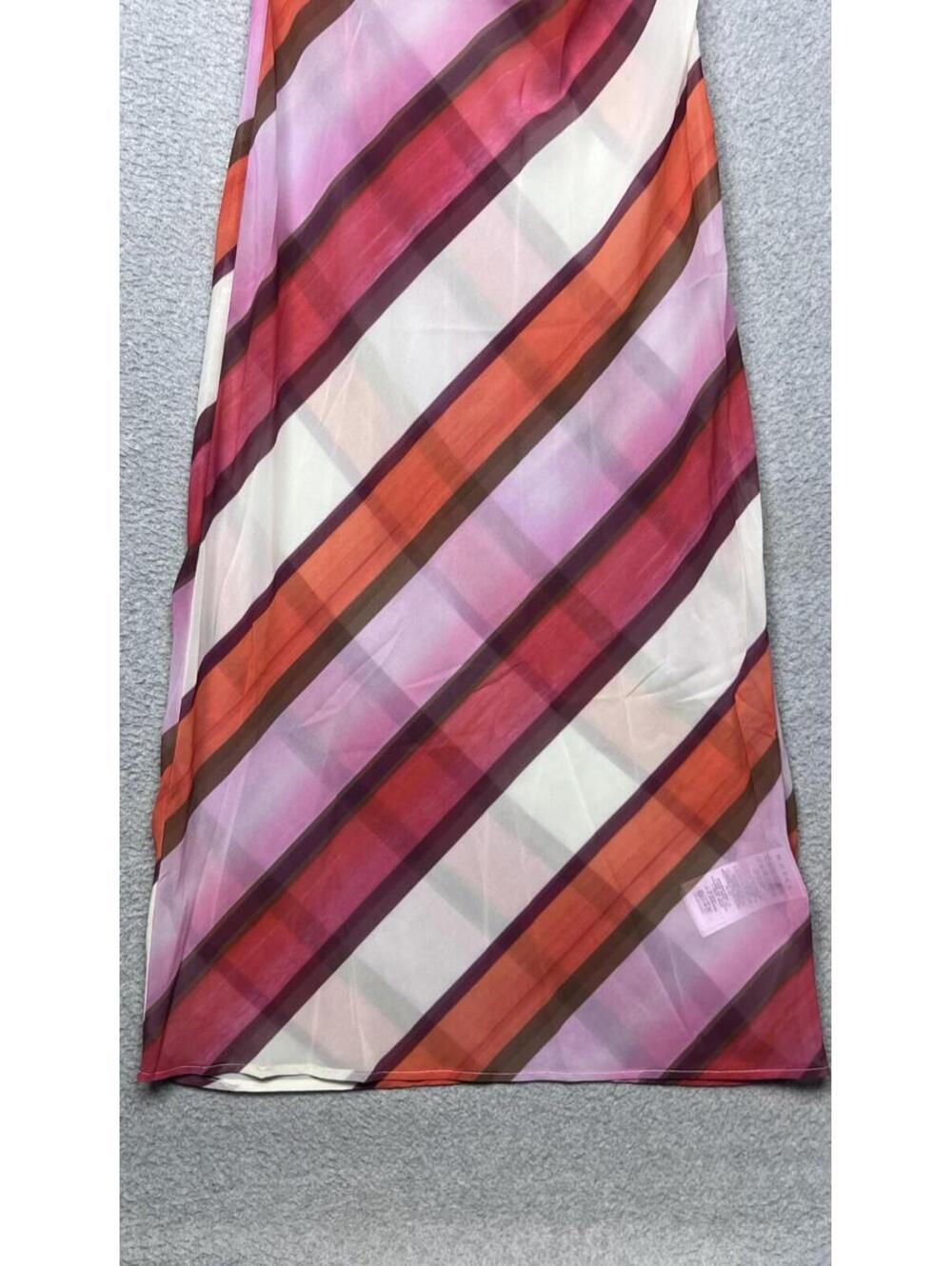 Motel Anira Maxi Dress Pink Chiffon Sheer Stripe Cowl Neck M Y2K Festival 70s - Picture 10 of 13